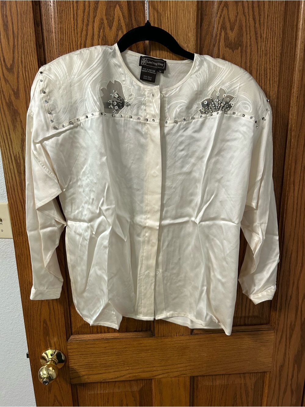 Vintage Silk Floral Embellished Ivory Women's Blouse